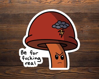 Riley the Angry Cussing Red Mushroom Vinyl Sticker 2x2 inches, cryptid, paranormal, original art