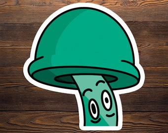 Kerry the shocked 3x3in vinyl teal mushroom sticker, cryptid, paranormal, original art