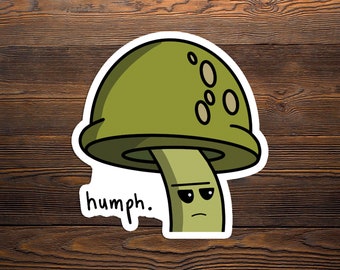 Disgruntled Max the Green Mushroom 3x3in vinyl sticker, cryptid, paranormal, original art