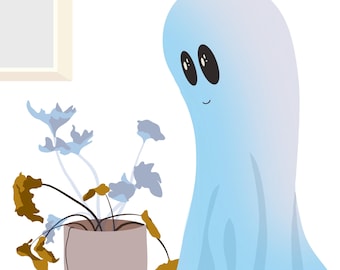 Ghost Gardening 3x3 dead plants gifts for ghosts, original art, funny message