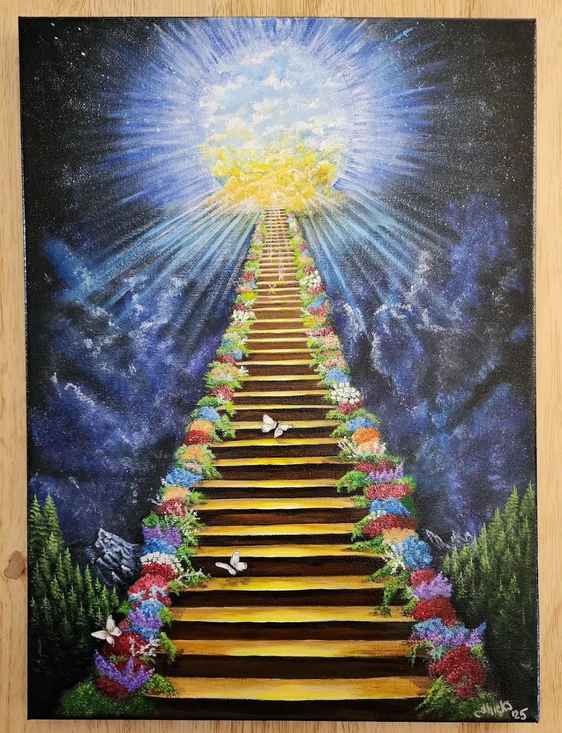 天国への階段 アクリル画：宇宙の空、花の階段 - Etsy 日本