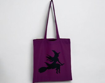 Tote Bag WITCH, Trick or Treating Bag, Reusable Bag, Cotton Bag, Halloween Bag, Grocery Bag, Everything Bag, Treat Bag, Shopping Bag, Fall
