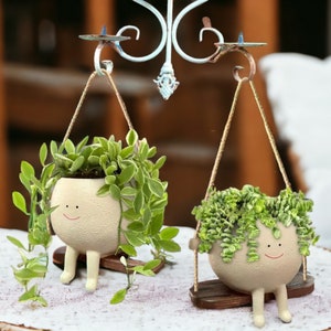 Schattig gezicht plantenbak gezellige plantenbak gezellige plant pot bloempot houder beige beeldje plantenliefhebbers cadeau home decor hoofd plante keramische plantenpot Pot Holder Pair