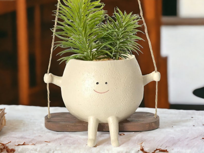 Cute Face Planter Cozy Planter Cozy Plant Pot Flower pot Holder Beige Figurine Plant Lovers Gift Home Decor Head Plante Ceramic Plant Pot image 5