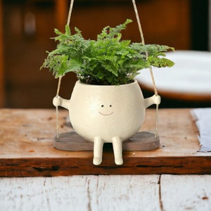 Cute Face Planter Cozy Planter Cozy Plant Pot Flower pot Holder Beige Figurine Plant Lovers Gift Home Decor Head Plante Ceramic Plant Pot Single Hot Holder