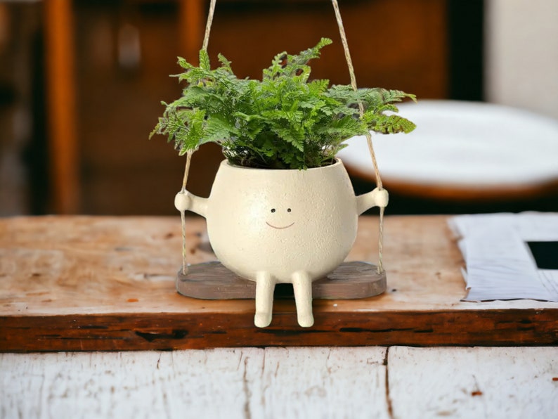 Cute Face Planter Cozy Planter Cozy Plant Pot Flower pot Holder Beige Figurine Plant Lovers Gift Home Decor Head Plante Ceramic Plant Pot Single Hot Holder