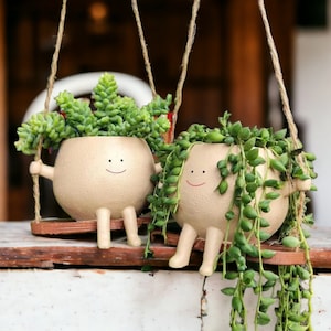 Cute Face Planter Cozy Planter Cozy Plant Pot Flower pot Holder Beige Figurine Plant Lovers Gift Home Decor Head Plante Ceramic Plant Pot image 1