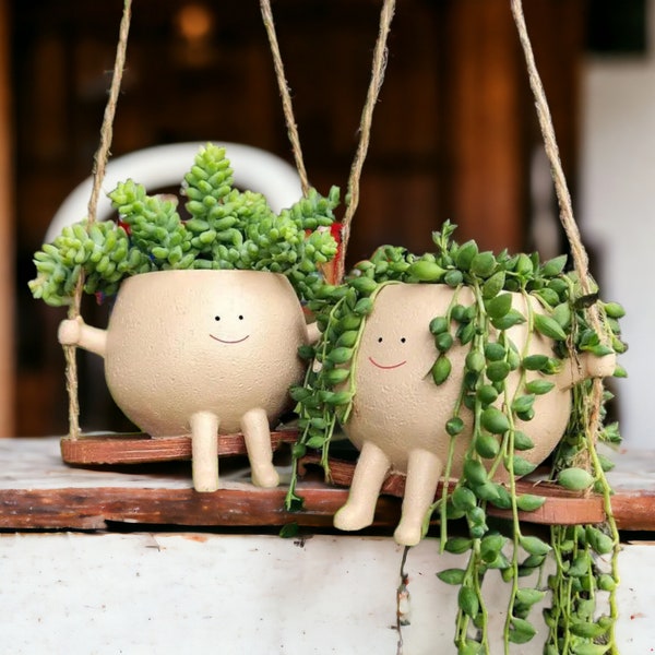 Cute Face Planter Cozy Planter Cozy Plant Pot Flower pot Holder Beige Figurine Plant Lovers Gift Home Decor Head Plante Ceramic Plant Pot