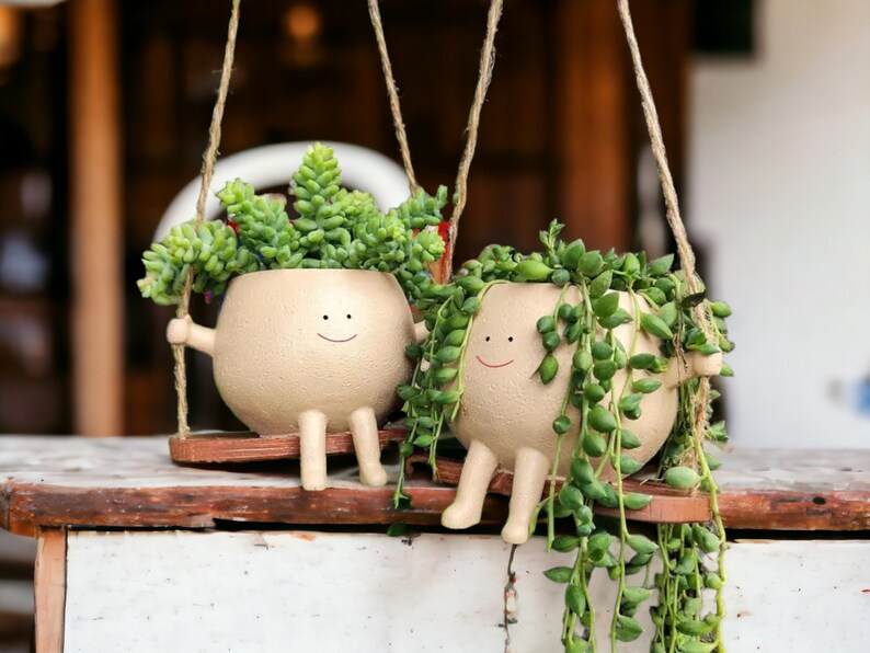 Cute Face Planter Cozy Planter Cozy Plant Pot Flower pot Holder Beige Figurine Plant Lovers Gift Home Decor Head Plante Ceramic Plant Pot image 1