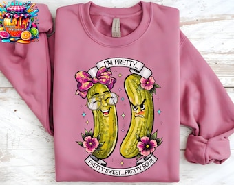 Jag är ganska söt, ganska sur, pickle PNG, rolig sublimeringsdesign, pickleälskare, skjorta, digital nedladdning, konserveringssäsong, kokett, rosett, pickles