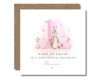 Rabbit 1st Easter card Girl's, Granddaughter 1st Easter, Baby First Easter gift, Daughter, Niece, Goddaughter, Peter Rabbit