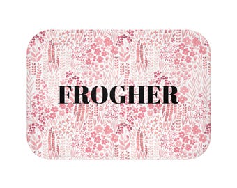 Personalized Floral Bath Mat, Custom Last Name Bathroom Rug, Pink Cottagecore Bath Mat, Housewarming Gift, Wedding Gift