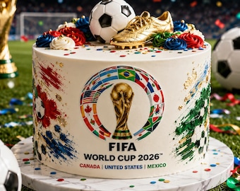 FIFA World Cup 2026 Edible Cake Logo – Football Theme Decoration (Icing Sheet/Wafer Paper)