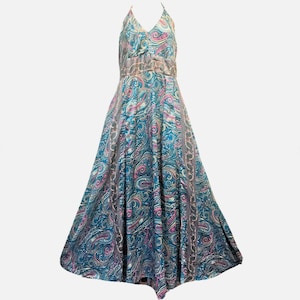 SACRED THREADS paisley boho funky soft poly/silk maxi halter DRESS M
