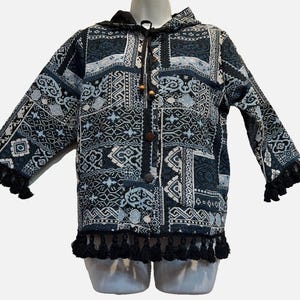 New SACRED THREADS hood boho pocket patch cotton tapestry jacket TOP M