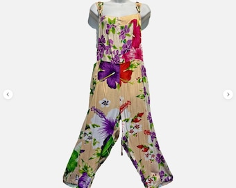 Nwt FUNKY STUFF hawaiian floral patch rayon capri overalls jumper JUMPSUIT 3X 26W