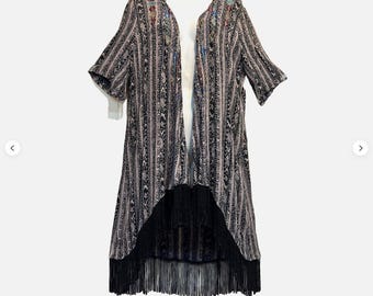 Nwt SACRED THREADS embroidery fringe hi-low rayon top cardigan jacket duster XL