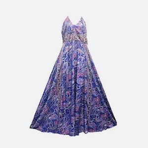 SACRED THREADS paisley boho funky soft poly/silk maxi halter DRESS M