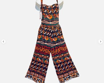 Nwt SACRED THREADS funky batik hippie rayon overalls romper jumpsuit JUMPER S M