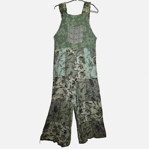 Nwt SACRED THREADS funky floral hippie rayon overalls romper jumpsuit JUMPER M