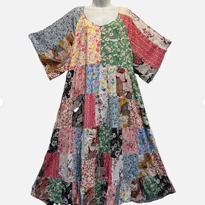 Nwt FUNKY STUFF floral hippie patch boho maxi rayon challis DRESS 4X
