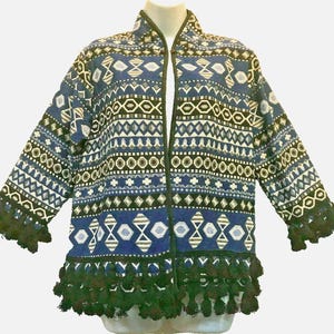 New SACRED THREADS hood boho pocket patch cotton tapestry jacket TOP M