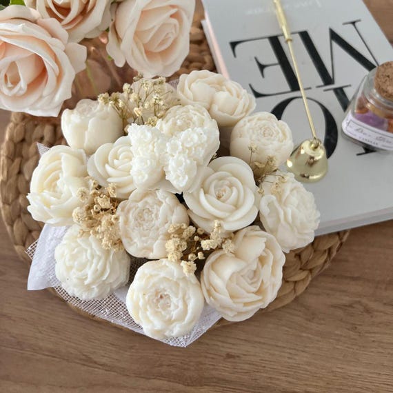 Lot 12 Bougies Fleurs Blanches Sculpturales - Cadeaux Invités Mariage Baptême
