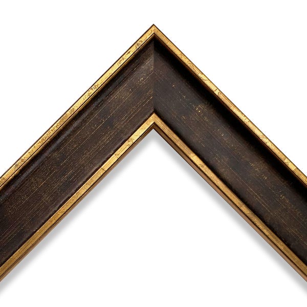 1-3/8" Dark Brown and Gold Wood Picture Frame - CUSTOM SIZES