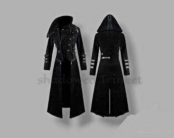 Herren Handgefertigt Samt Skorpion Mantel Langer Mantel, Schwarz Gothic Steampunk Kapuzen Trenchcoat