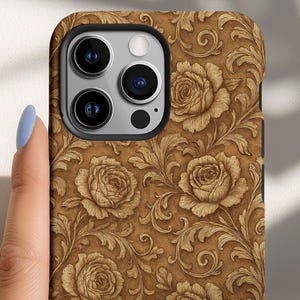 ウエスタンローズの携帯電話ケース、ツールドレザーの花柄iPhone 16 15 14 Pro Maxカバー、素朴なGalaxy S25 S24 S23 Ultra Plus、Pixel 9 XL、彼女へのギフト