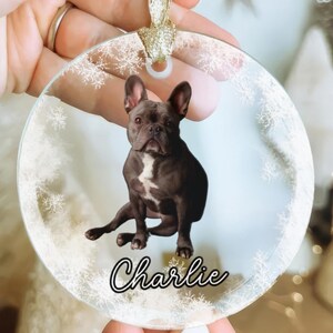 Personalized Dog Memorial Ornament, Custom Pet Photo Christmas Keepsake, Glass Ornament with Pet Name