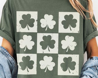 Retro Checkered Shamrock St. Patrick's Day Comfort Colors Tee
