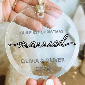 Personalized First Christmas Married Ornament - Snow Glass Ornament with Custom Names - 2025 Wedding Gift