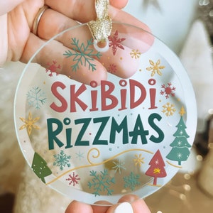 Skibidi Rizzmas Funny Glass Ornament - Meme Christmas Gift - Trendy Holiday Decor 2025