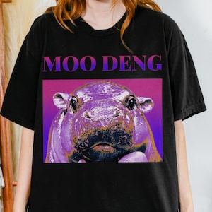 Maglietta retrò Moo Deng, maglietta con meme virale dell&#39;ippopotamo, maglietta con grafica dell&#39;ippopotamo pigmeo, maglietta di tendenza pop art con l&#39;ippopotamo bambino, maglietta con animali divertenti