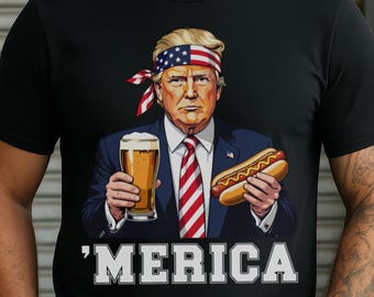 Divertida camiseta estadounidense de Trump BBQ: regalo patriótico del 4 de julio