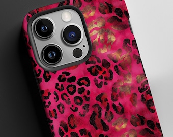 Cherry Leopard Print Tough Phone Case: Glossy or Matte