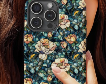 Peach Blossom Stained Glass Phone Case: Elegant Floral Art