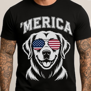 愛国的なゴールデンレトリバーTシャツ：面白い独立記念日USA犬Tシャツ