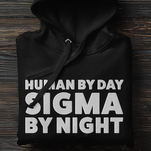 Human By Day Sigma By Night Hoodie, Funny Embroidered Sweatshirt, Unisex Pullover, Gift for Him or Her, Sigma Male Hoodie