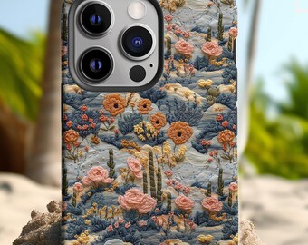 Étui pour portable avec broderie florale du désert : style bohème occidental