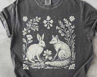 Räv och kanin T-shirt: Skogsmarksvarelse Grafisk T-shirt