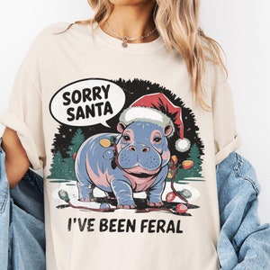 Camiseta engraçada de Natal com hipopótamo selvagem: camiseta de animal natalino