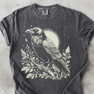 Gothic Raven Moon T-Shirt: Dark Celestial Bird Tee