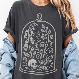 Witchy Apothecary Skull Floral Shirt, Dark Cottagecore Comfort Colors® Tee, Herbalist Gift, Vintage Halloween Gothic Botanical Gift for Her
