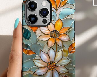 Telefoonhoesje glas-in-lood bloemen: art nouveau herfst
