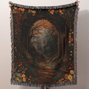 Mystical Forest Woven Blanket , Enchanted Woodland Tapestry Blanket, Rustic Throw, Nature Home Decor