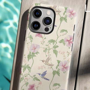 Hummingbird Floral Phone Case, Cottagecore iPhone 16 15 14 Pro Max Cover, Botanical Samsung Galaxy S25 S24 S23 Ultra Plus, Pixel 9 XL Casing