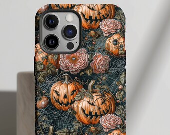 Halloween Pumpkin Floral Phone Case, Spooky Jack-O-Lantern Cover