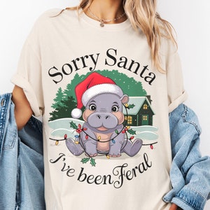 Camiseta de Natal com Hipopótamo Selvagem: Camiseta Engraçada de Animais para o Feriado